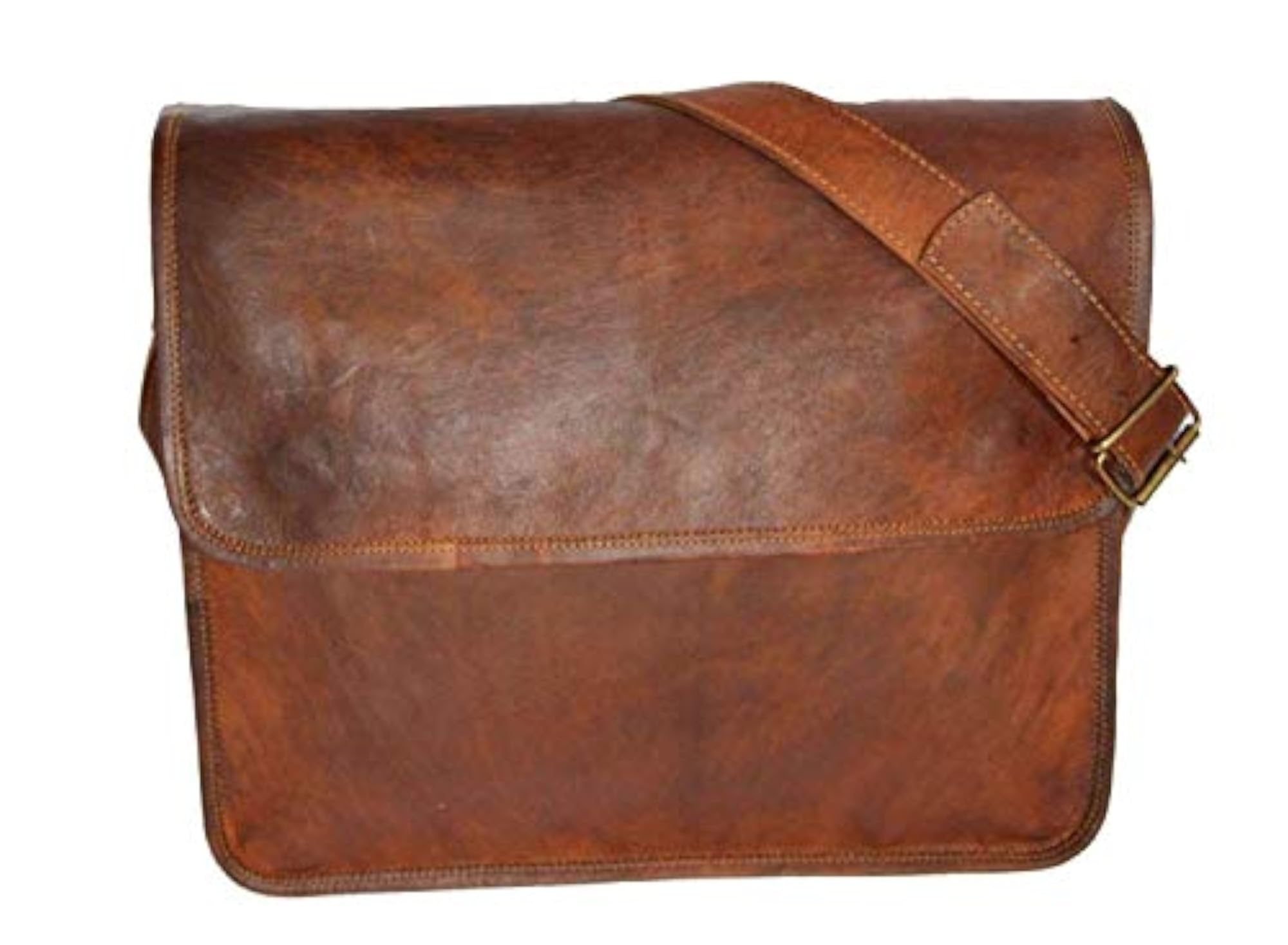Brown Handmade Genuine Leather Half Flap Crossover Messenger Bag